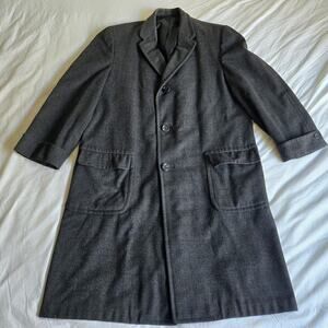 Vintage Hart Schaffner & Marx Tuscan Velour Men's Gray Plaid Wool Overcoat 46